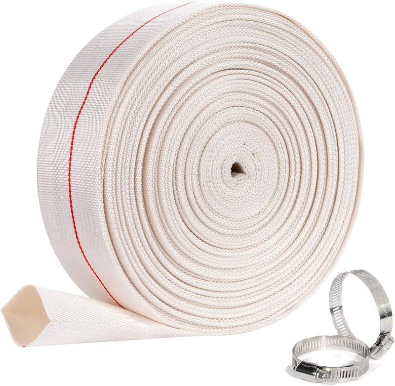 Geowaky Product image Backwash Hose 2"ID x 100ft Swimming Pool Discharge Hose Heavy Duty PVC Water Hose With 2 Clamps General Purpose Lay-Flat Pump Drain Pipe for Water Transfer Applications, White - Image 1